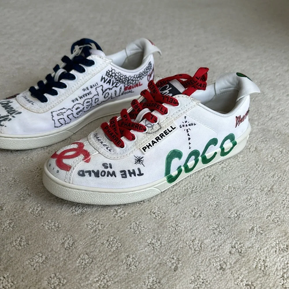 Chanel Pharrell Canvas Capsule Sneakers White Graffiti